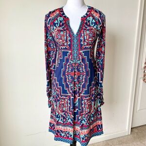 HALE BOB Vibrant Long Sleeve Jersey Knit Pleated Front Dress—SZ. XS
